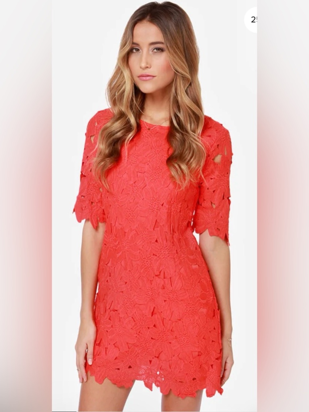 Jun & Ivy || Francesca’s || Coral Chunky Lace Dress